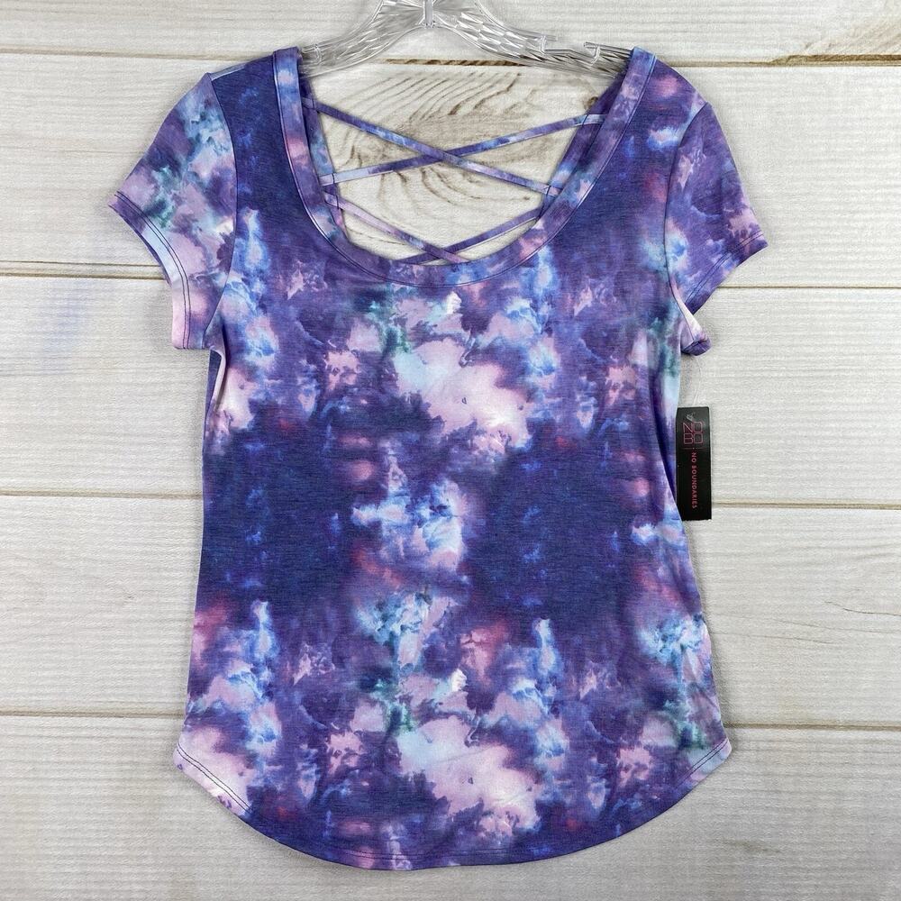 No Boundaries Top Women Jr M 7-9 Multicolor Tie Dye Short Sleeve Strappy Y2K NWT